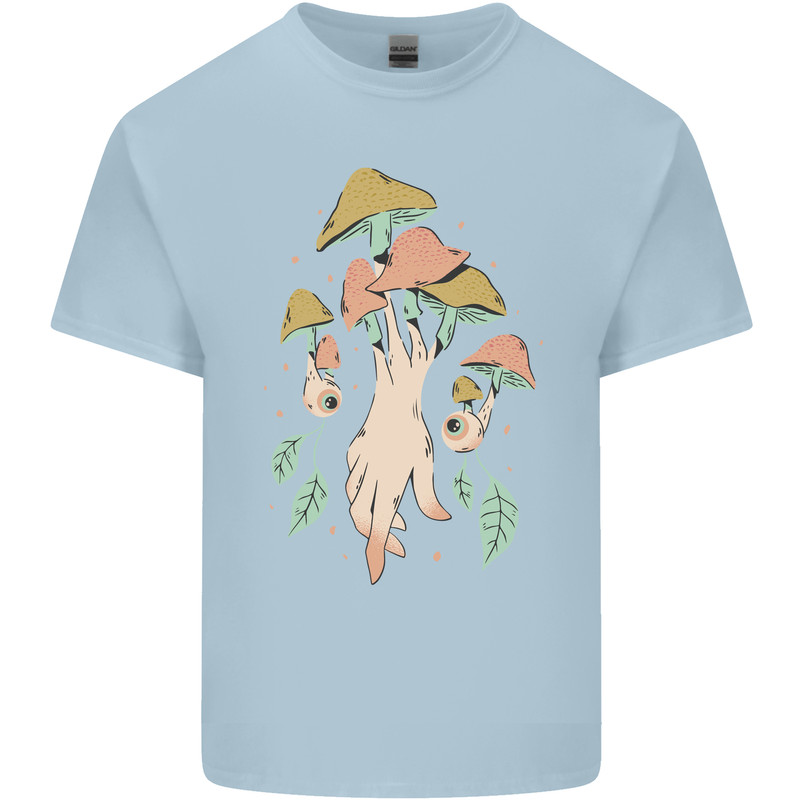 Trippy Magic Mushrooms With Eyes Mens Cotton T-Shirt Tee Top Light Blue