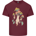 Trippy Magic Mushrooms With Eyes Mens Cotton T-Shirt Tee Top Maroon