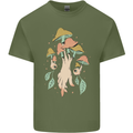 Trippy Magic Mushrooms With Eyes Mens Cotton T-Shirt Tee Top Military Green