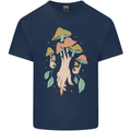 Trippy Magic Mushrooms With Eyes Mens Cotton T-Shirt Tee Top Navy Blue