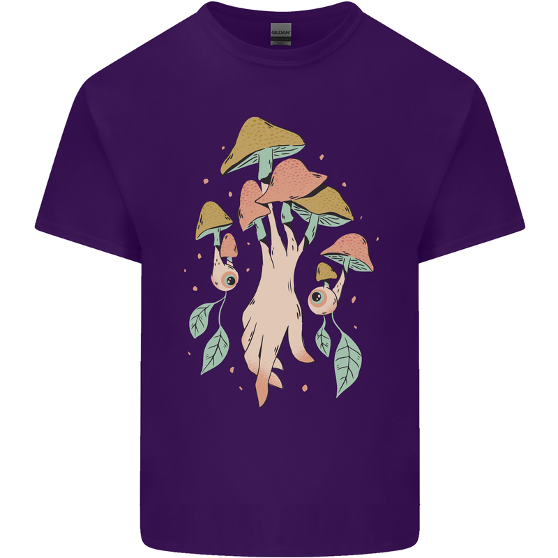 Trippy Magic Mushrooms With Eyes Mens Cotton T-Shirt Tee Top Purple