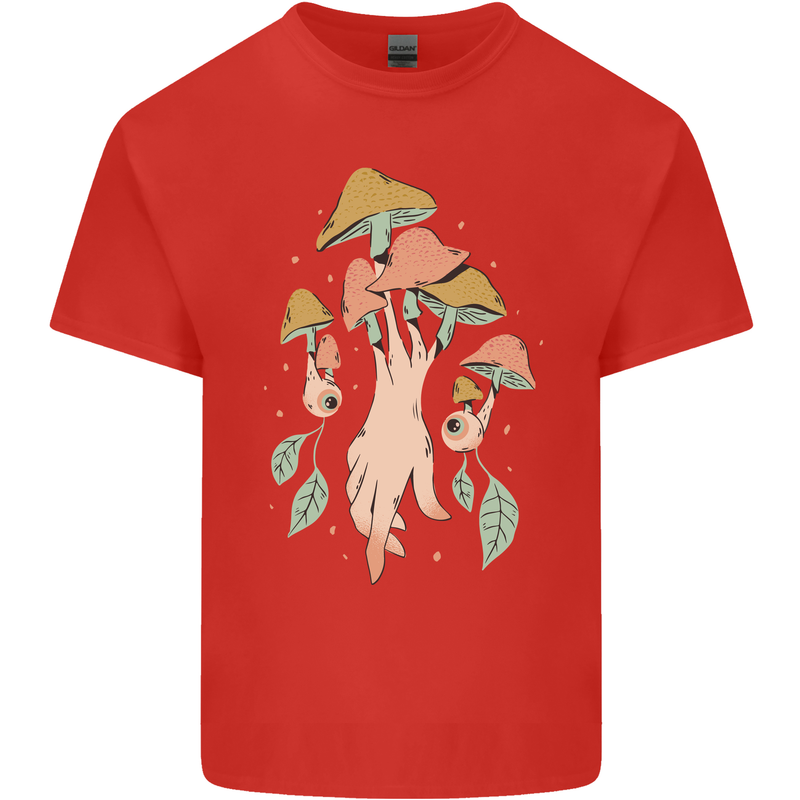 Trippy Magic Mushrooms With Eyes Mens Cotton T-Shirt Tee Top Red