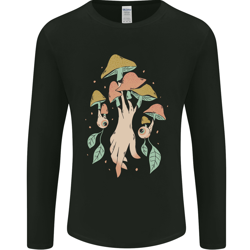 Trippy Magic Mushrooms With Eyes Mens Long Sleeve T-Shirt Black
