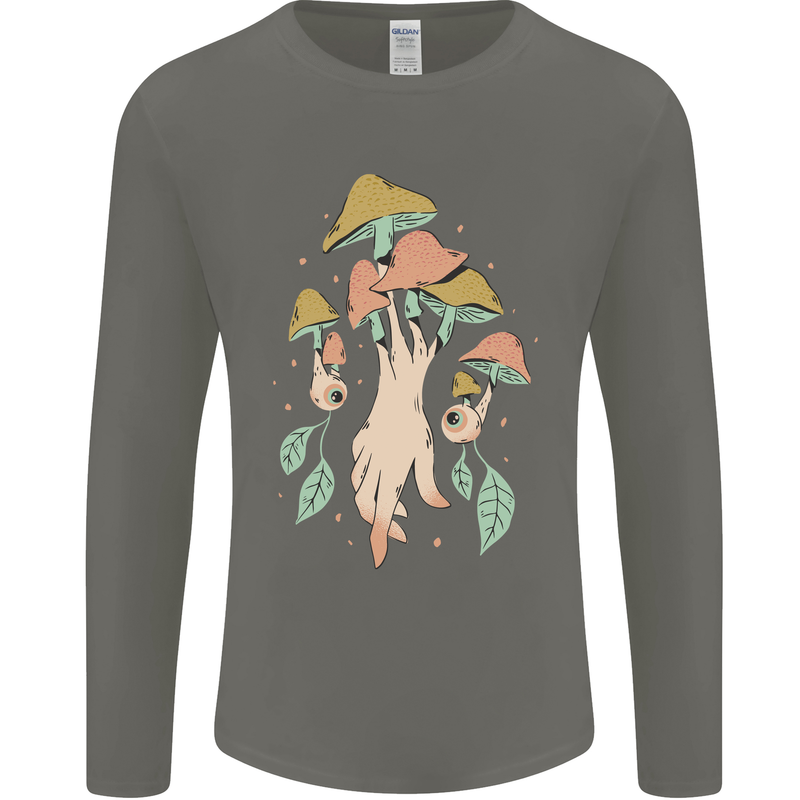 Trippy Magic Mushrooms With Eyes Mens Long Sleeve T-Shirt Charcoal