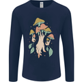 Trippy Magic Mushrooms With Eyes Mens Long Sleeve T-Shirt Navy Blue