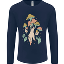 Trippy Magic Mushrooms With Eyes Mens Long Sleeve T-Shirt Navy Blue