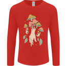 Trippy Magic Mushrooms With Eyes Mens Long Sleeve T-Shirt Red