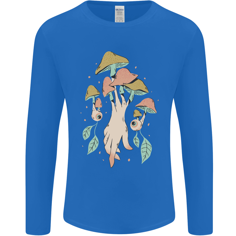 Trippy Magic Mushrooms With Eyes Mens Long Sleeve T-Shirt Royal Blue