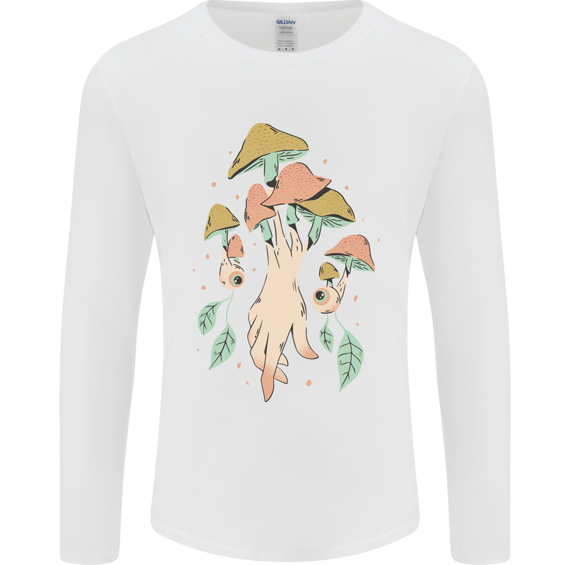 Trippy Magic Mushrooms With Eyes Mens Long Sleeve T-Shirt White