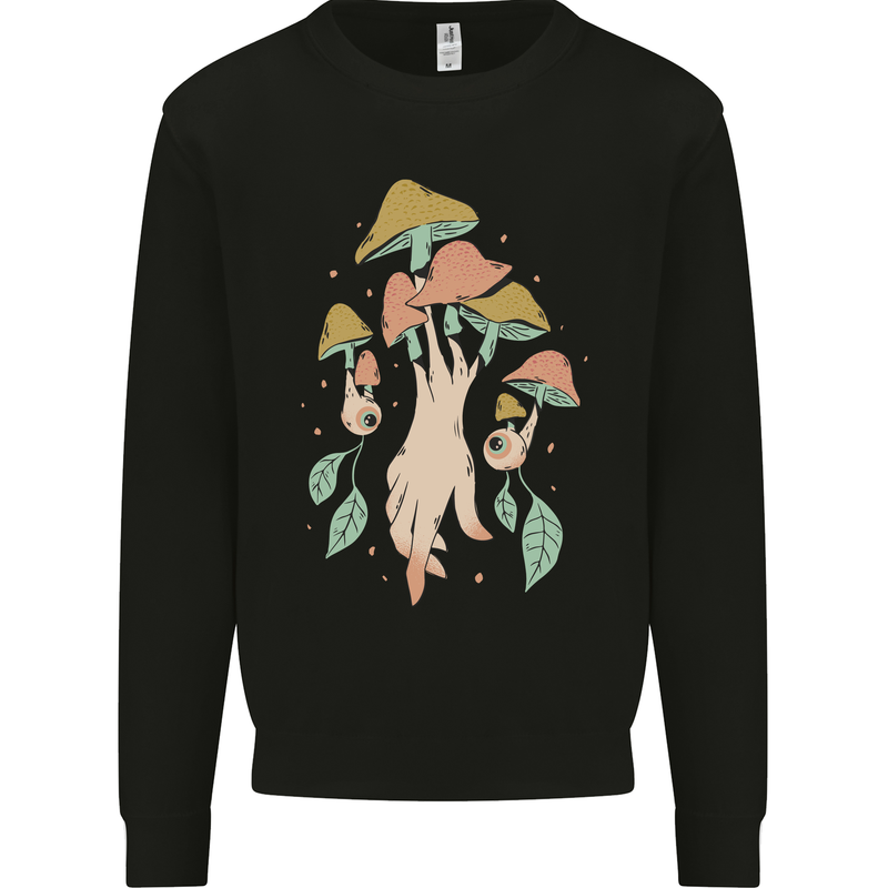Trippy Magic Mushrooms With Eyes Mens Sweatshirt Jumper Black