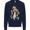 Trippy Magic Mushrooms With Eyes Mens Sweatshirt Jumper Navy Blue