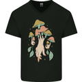 Trippy Magic Mushrooms With Eyes Mens V-Neck Cotton T-Shirt Black