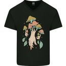 Trippy Magic Mushrooms With Eyes Mens V-Neck Cotton T-Shirt Black