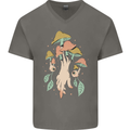 Trippy Magic Mushrooms With Eyes Mens V-Neck Cotton T-Shirt Charcoal