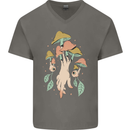 Trippy Magic Mushrooms With Eyes Mens V-Neck Cotton T-Shirt Charcoal