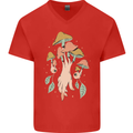 Trippy Magic Mushrooms With Eyes Mens V-Neck Cotton T-Shirt Red