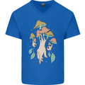 Trippy Magic Mushrooms With Eyes Mens V-Neck Cotton T-Shirt Royal Blue