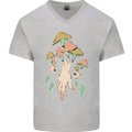 Trippy Magic Mushrooms With Eyes Mens V-Neck Cotton T-Shirt Sports Grey