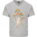 Trippy Magic Mushrooms With Eyes Mens V-Neck Cotton T-Shirt Sports Grey