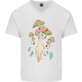 Trippy Magic Mushrooms With Eyes Mens V-Neck Cotton T-Shirt White