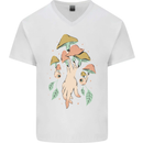 Trippy Magic Mushrooms With Eyes Mens V-Neck Cotton T-Shirt White
