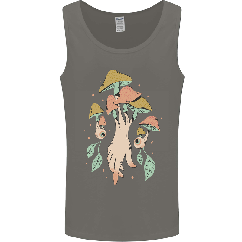 Trippy Magic Mushrooms With Eyes Mens Vest Tank Top Charcoal