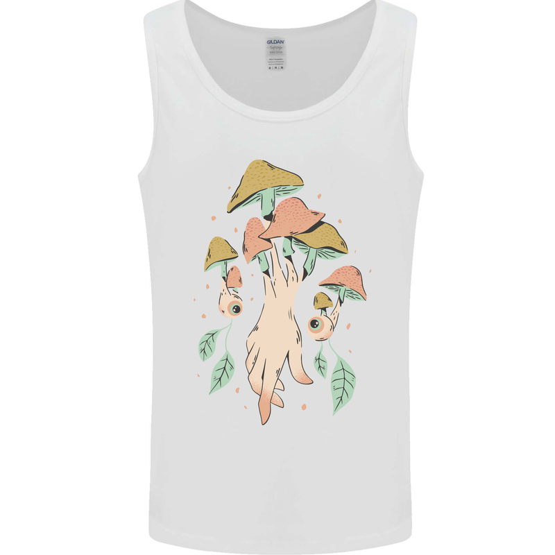 Trippy Magic Mushrooms With Eyes Mens Vest Tank Top White