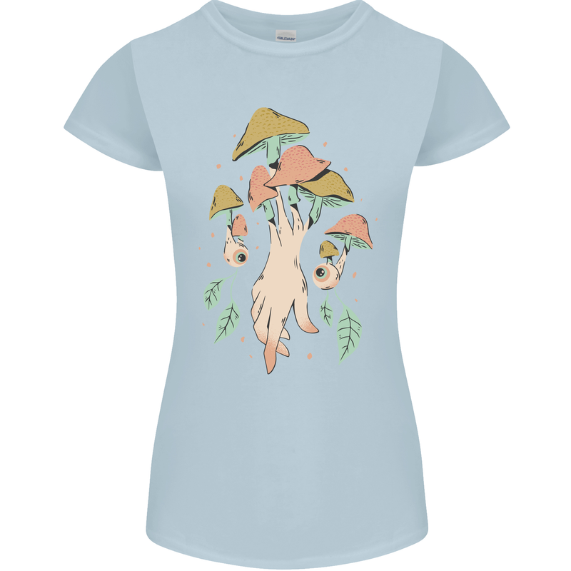 Trippy Magic Mushrooms With Eyes Womens Petite Cut T-Shirt Light Blue