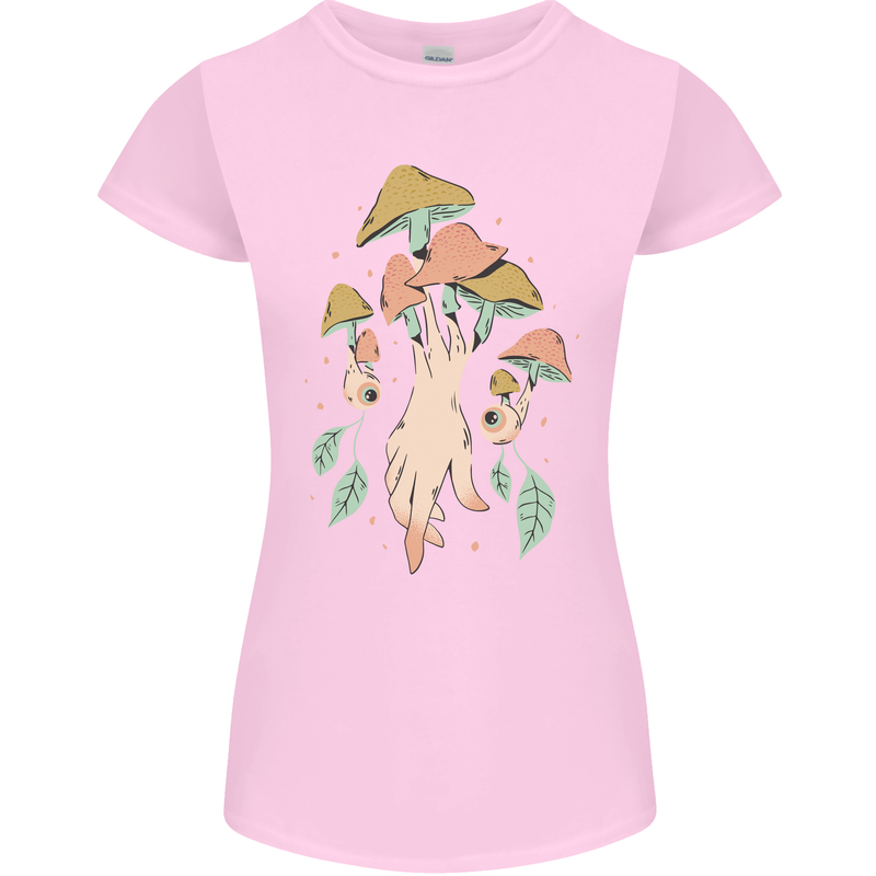 Trippy Magic Mushrooms With Eyes Womens Petite Cut T-Shirt Light Pink
