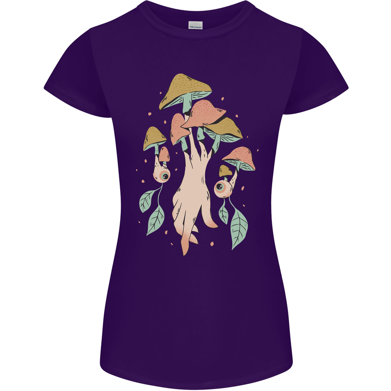 Trippy Magic Mushrooms With Eyes Womens Petite Cut T-Shirt Purple