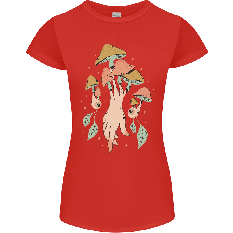 Trippy Magic Mushrooms With Eyes Womens Petite Cut T-Shirt Red