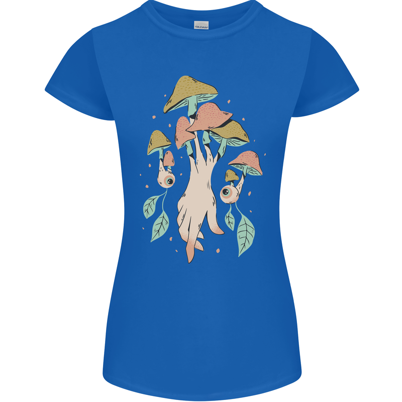 Trippy Magic Mushrooms With Eyes Womens Petite Cut T-Shirt Royal Blue