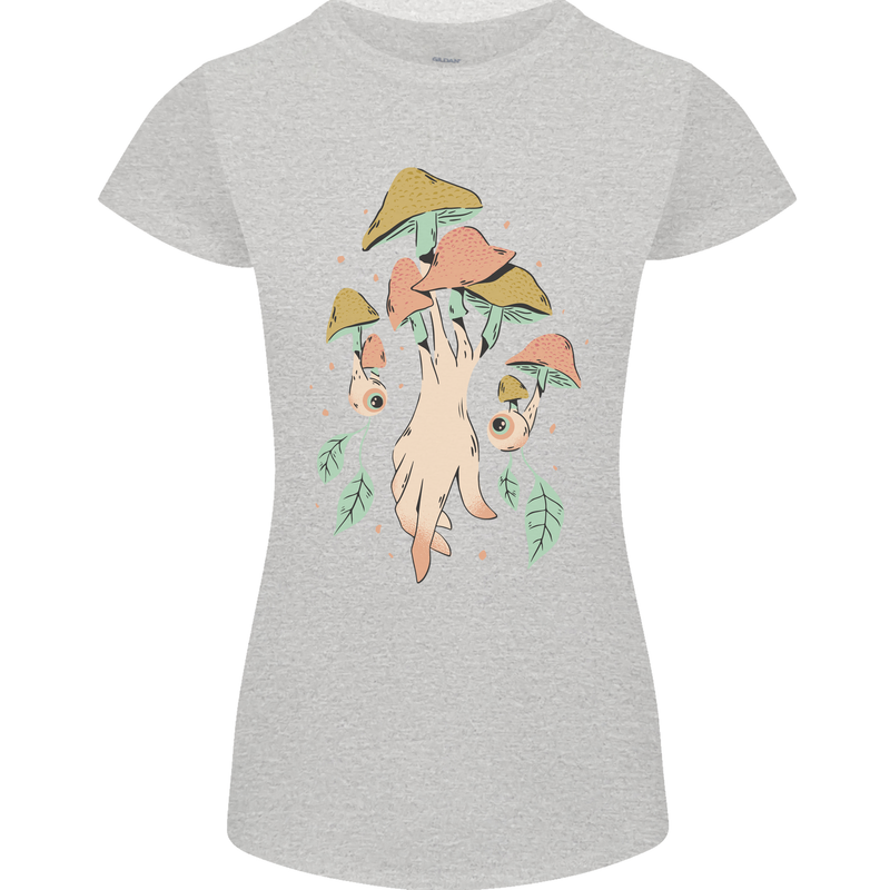 Trippy Magic Mushrooms With Eyes Womens Petite Cut T-Shirt Sports Grey