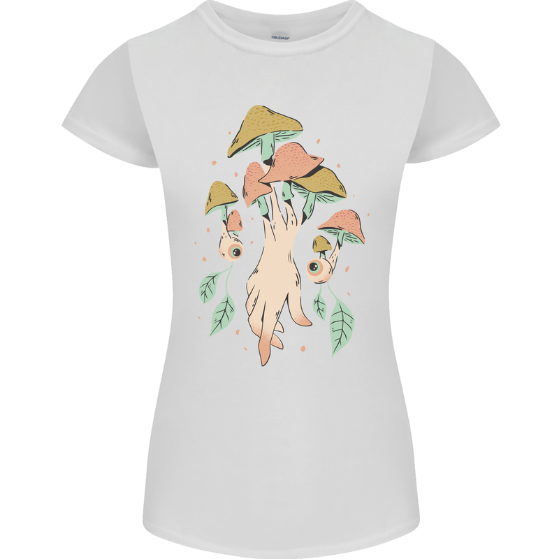 Trippy Magic Mushrooms With Eyes Womens Petite Cut T-Shirt White