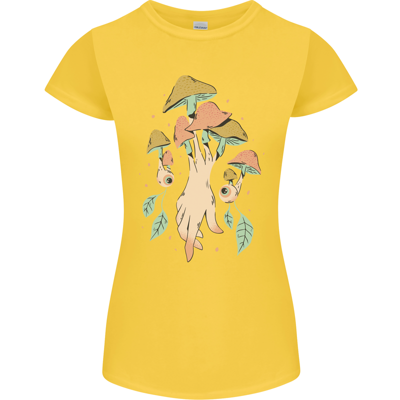 Trippy Magic Mushrooms With Eyes Womens Petite Cut T-Shirt Yellow