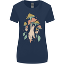 Trippy Magic Mushrooms With Eyes Womens Wider Cut T-Shirt Navy Blue