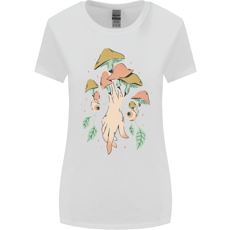 Trippy Magic Mushrooms With Eyes Womens Wider Cut T-Shirt White