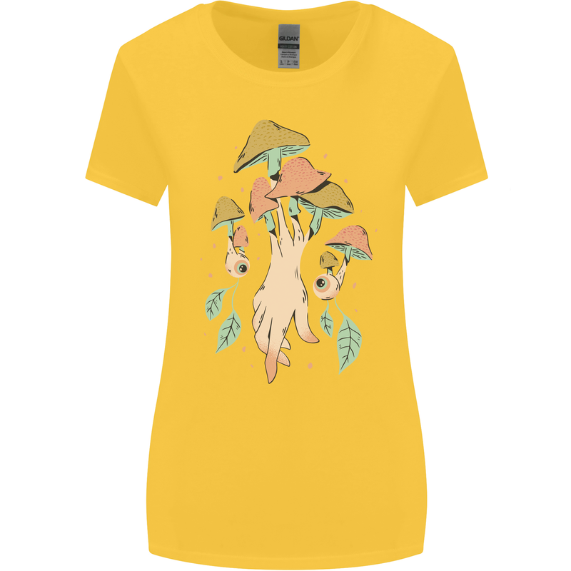 Trippy Magic Mushrooms With Eyes Womens Wider Cut T-Shirt Yellow