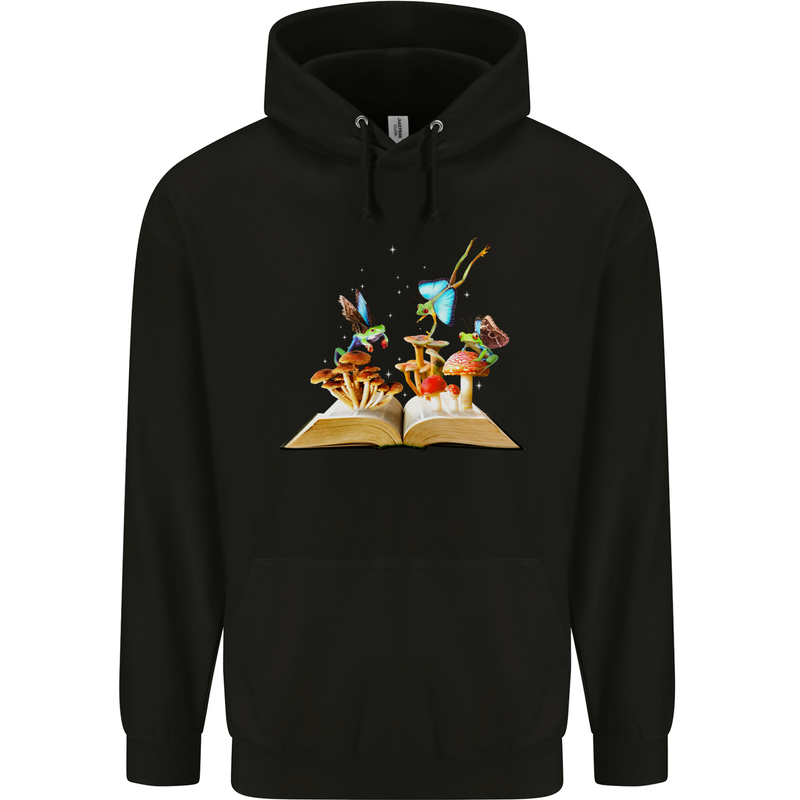 Trippy Nature Book Magic Mushrooms LSD Childrens Kids Hoodie Black