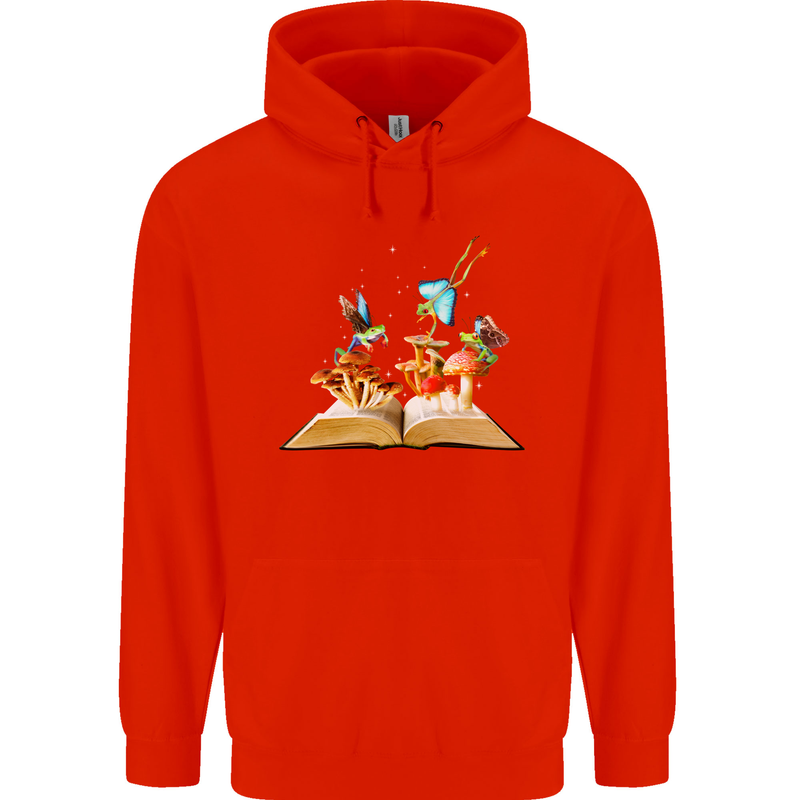 Trippy Nature Book Magic Mushrooms LSD Childrens Kids Hoodie Bright Red