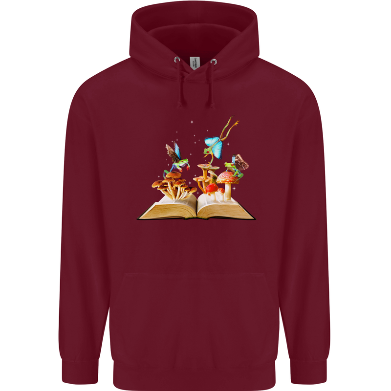Trippy Nature Book Magic Mushrooms LSD Childrens Kids Hoodie Maroon