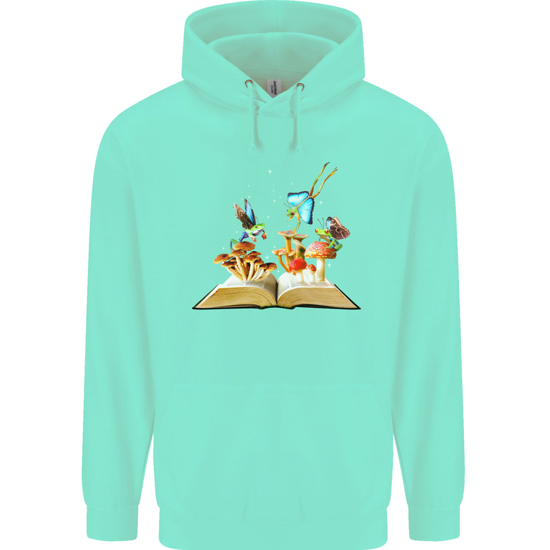 Trippy Nature Book Magic Mushrooms LSD Childrens Kids Hoodie Peppermint
