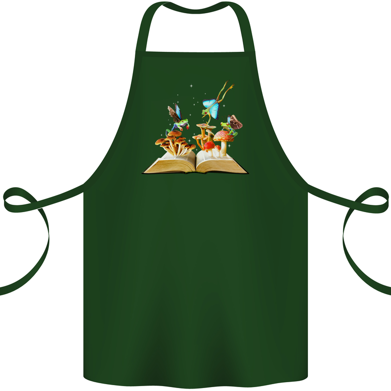 Trippy Nature Book Magic Mushrooms LSD Cotton Apron 100% Organic Forest Green