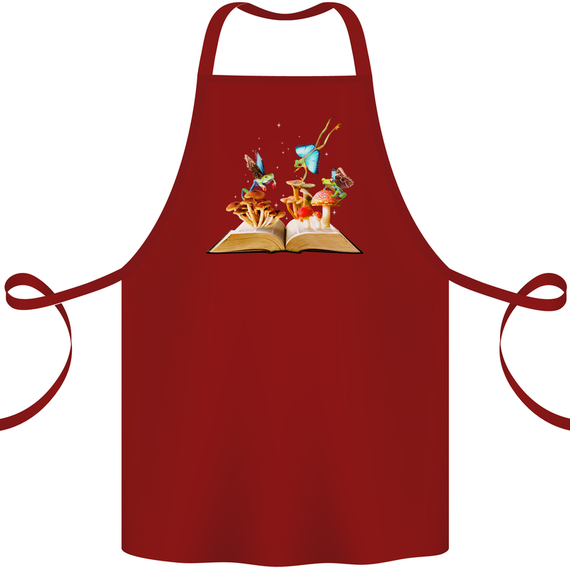 Trippy Nature Book Magic Mushrooms LSD Cotton Apron 100% Organic Maroon