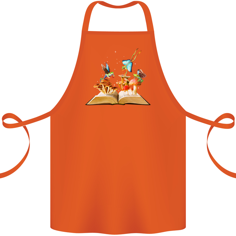 Trippy Nature Book Magic Mushrooms LSD Cotton Apron 100% Organic Orange