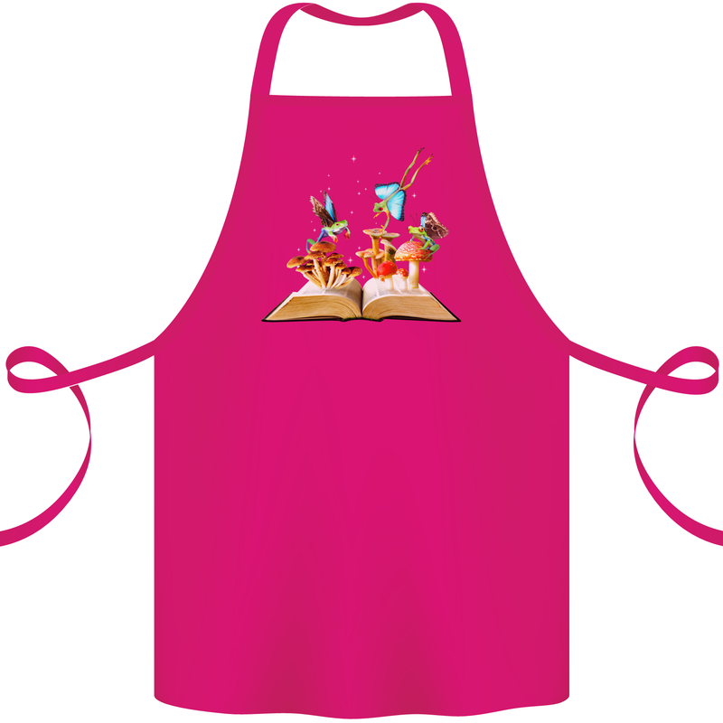 Trippy Nature Book Magic Mushrooms LSD Cotton Apron 100% Organic Pink