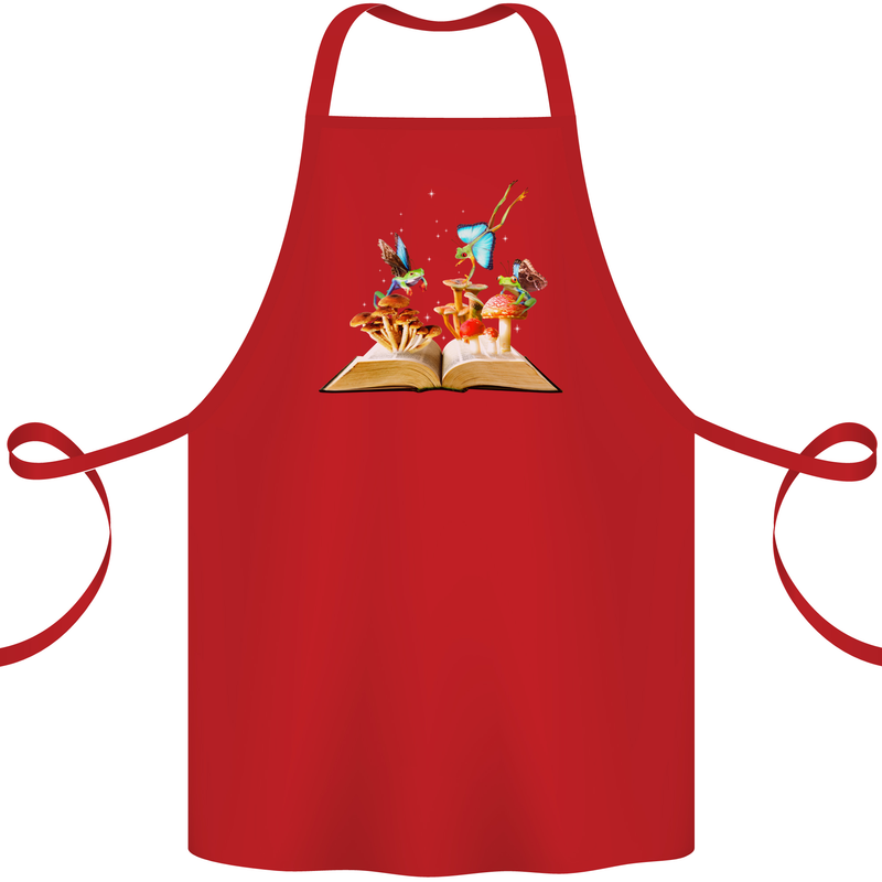 Trippy Nature Book Magic Mushrooms LSD Cotton Apron 100% Organic Red