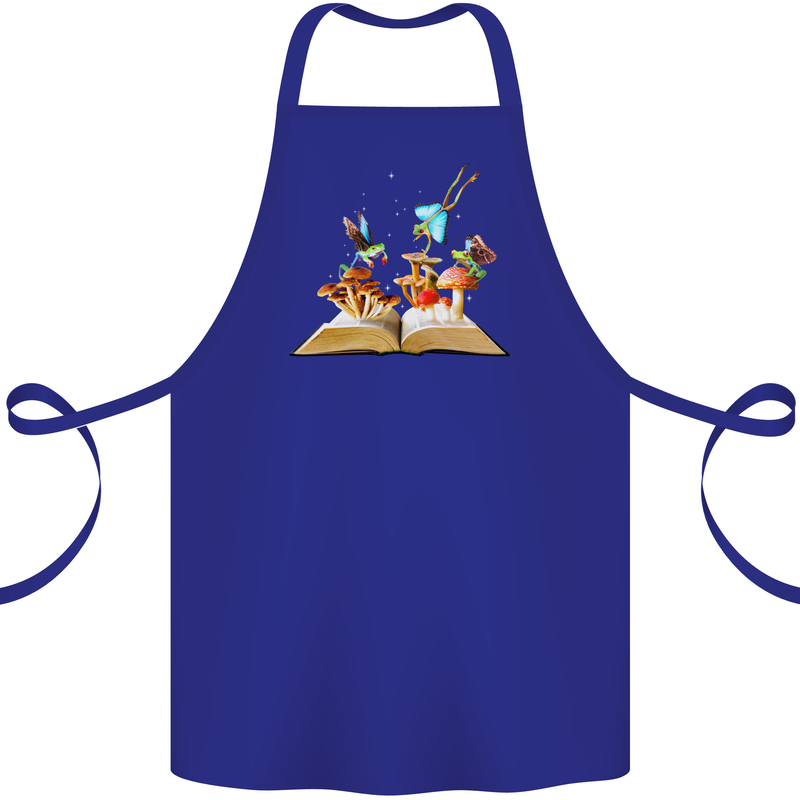 Trippy Nature Book Magic Mushrooms LSD Cotton Apron 100% Organic Royal Blue