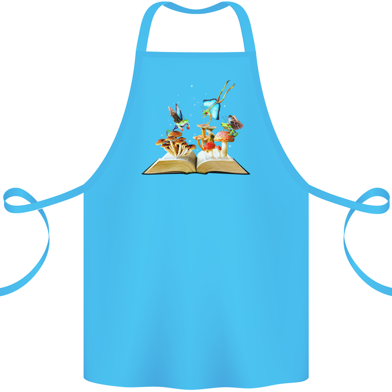 Trippy Nature Book Magic Mushrooms LSD Cotton Apron 100% Organic Turquoise