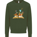 Trippy Nature Book Magic Mushrooms LSD Kids Sweatshirt Jumper Forest Green